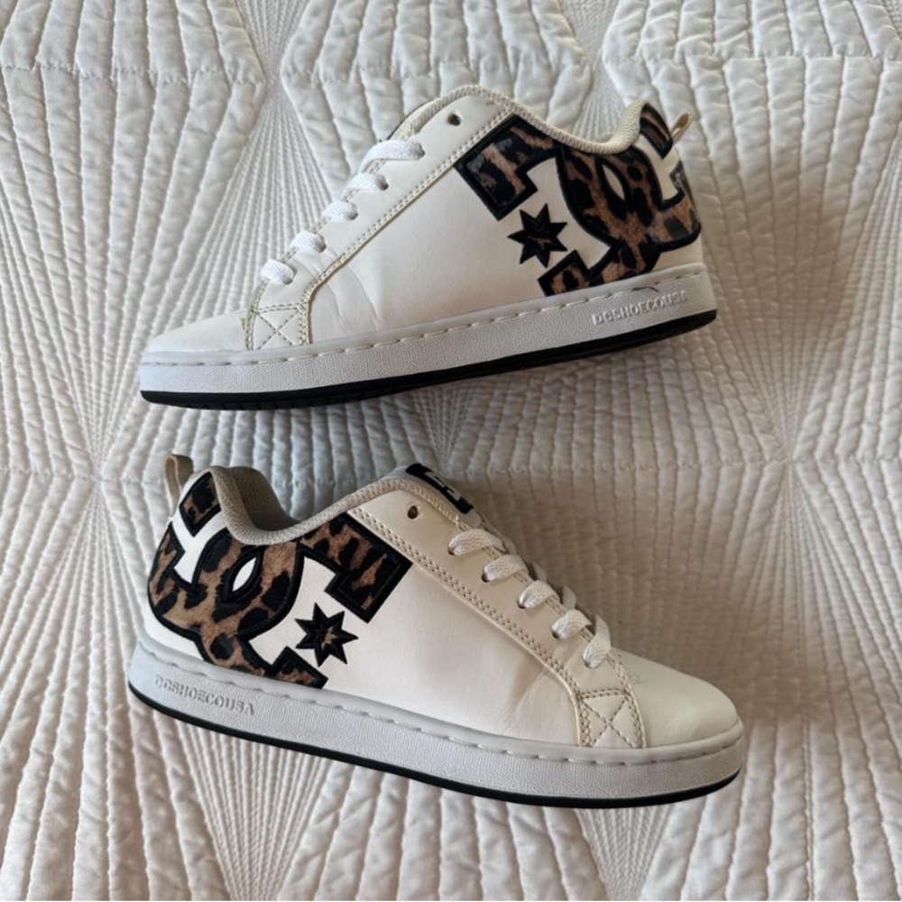 DC White and Leopard Pattern Sneakers